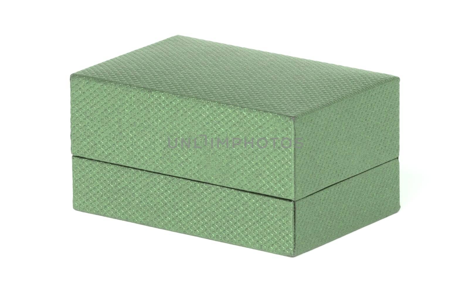 Wedding ring in closed box, isolated on white background