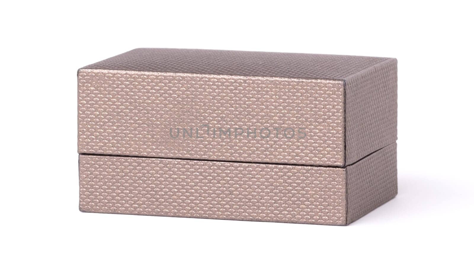 Wedding ring in closed box, isolated on white background