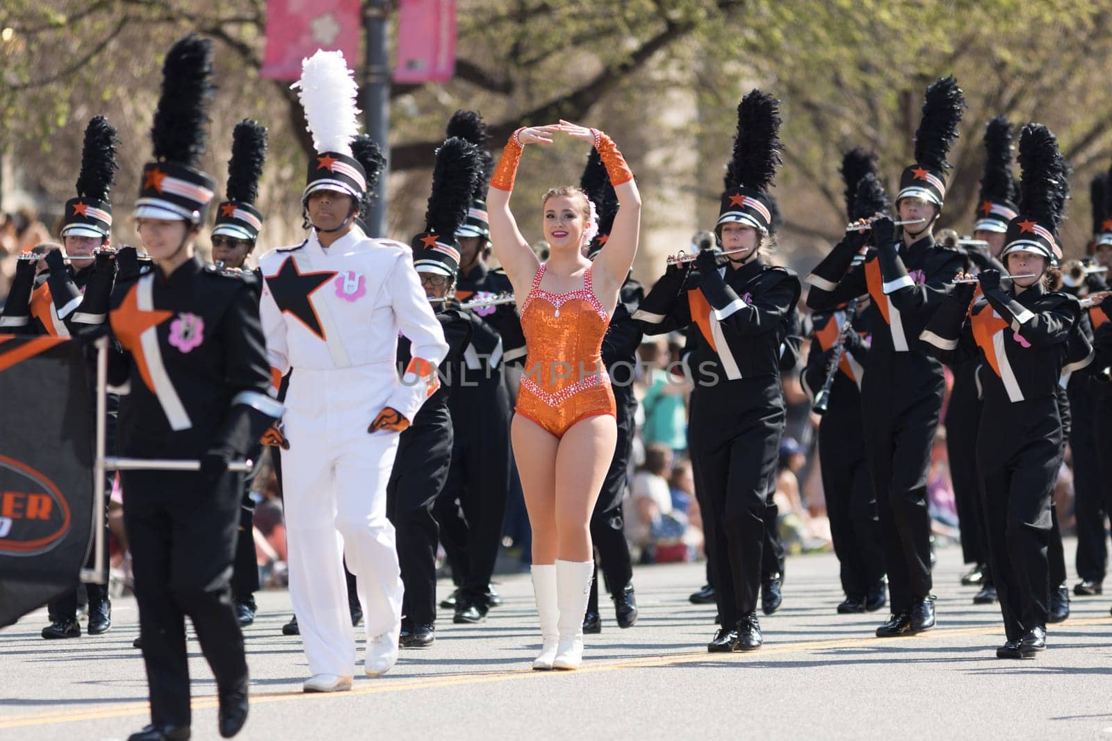 Washington, D.C., USA - April 14, 2018 Hoover High School Buccaneer Marching Band in the 2018 National Cherry Blossom Parade