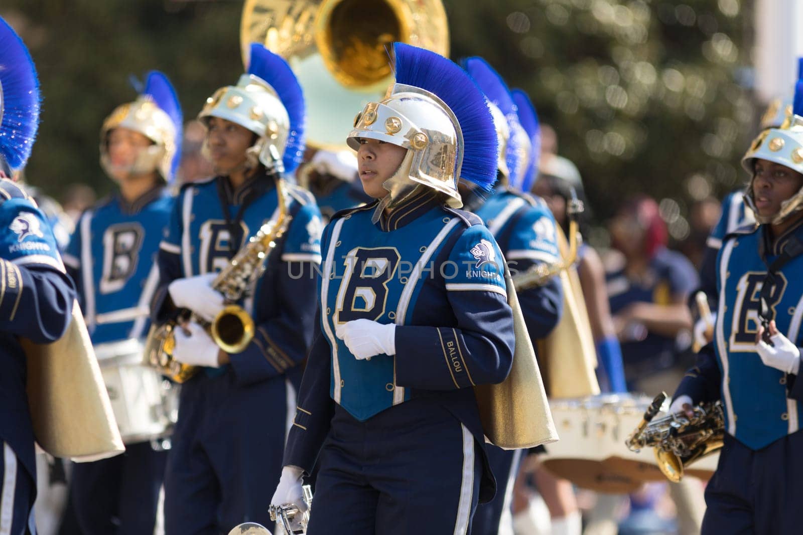 Washington, D.C., USA - April 14, 2018 Ballou High School Majerstic Knights Marching Band in the 2018 National Cherry Blossom Parade