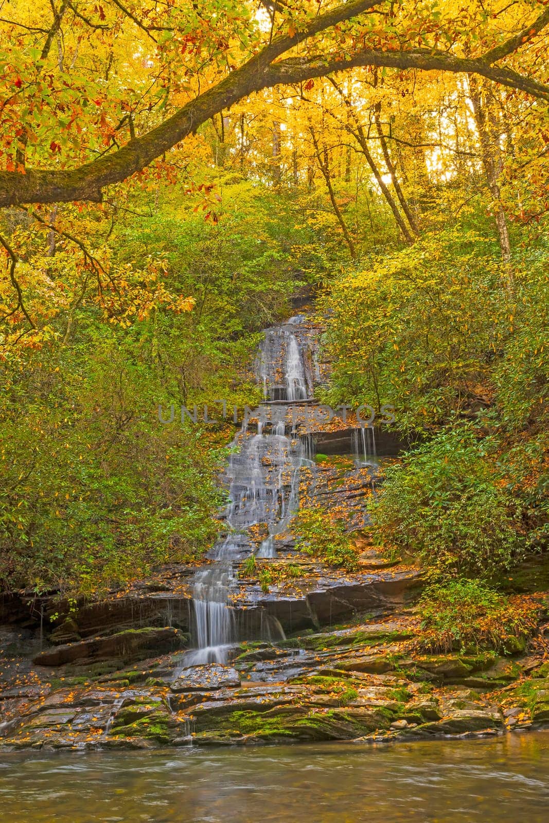 Quiet Toms Branch Falls in the Autumn in the Great Smoky Mountains in North Carolina