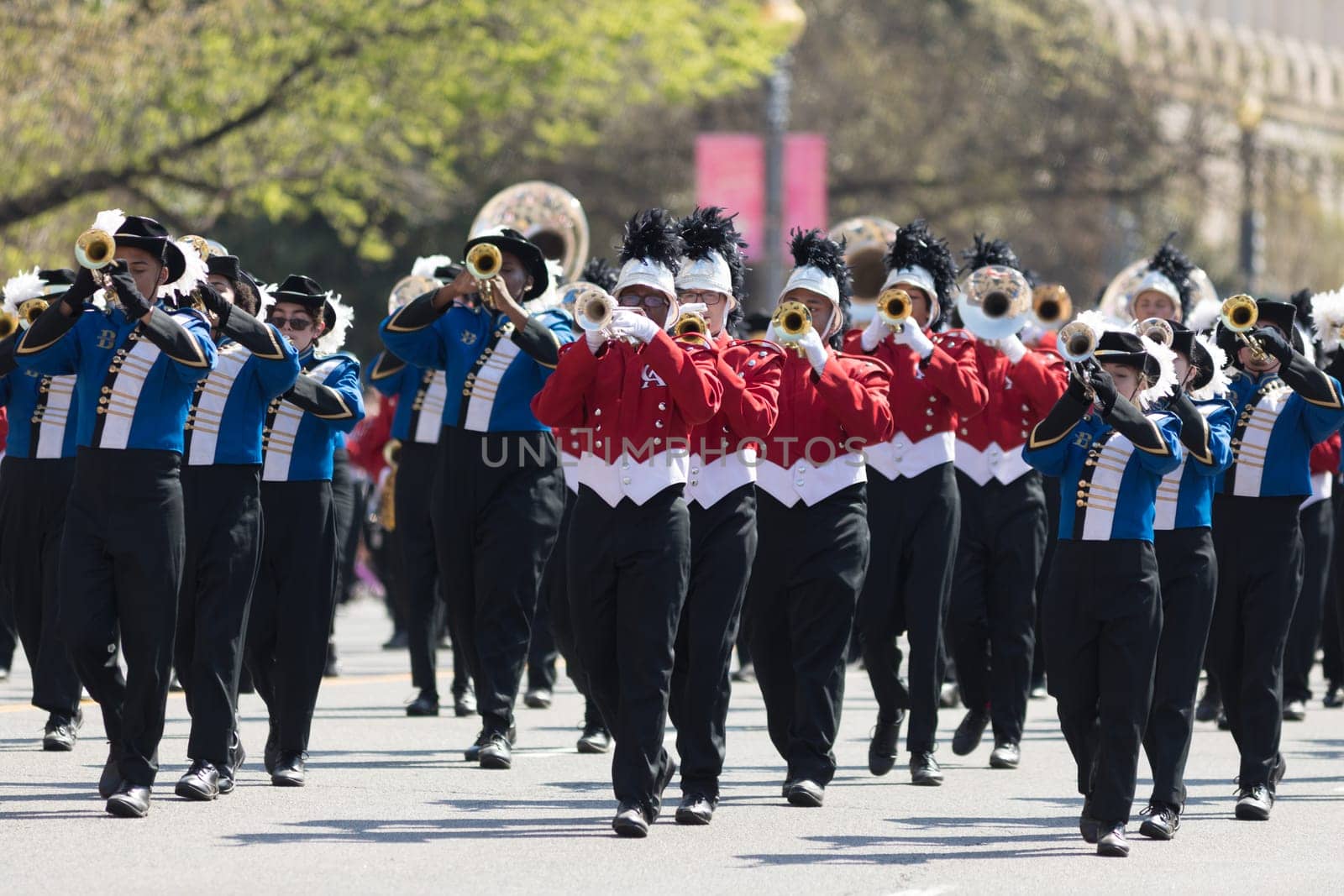 Washington, D.C., USA - April 14, 2018 Glynn Academy Marching Band in the 2018 National Cherry Blossom Parade