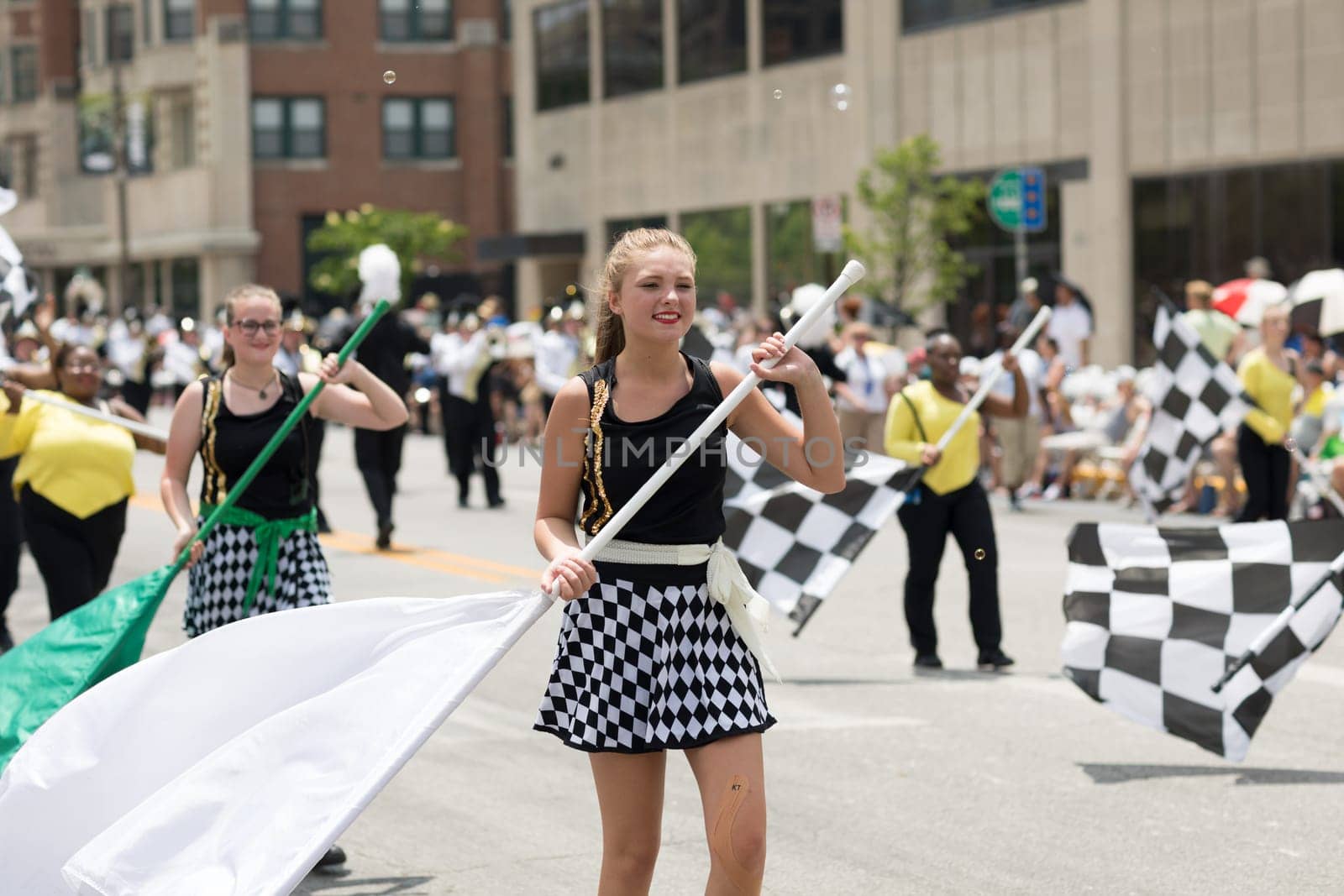 Indianapolis, Indiana, USA - May 26, 2018, Members of the Speedway High School Marching Band perform  at the Indy 500 Parade