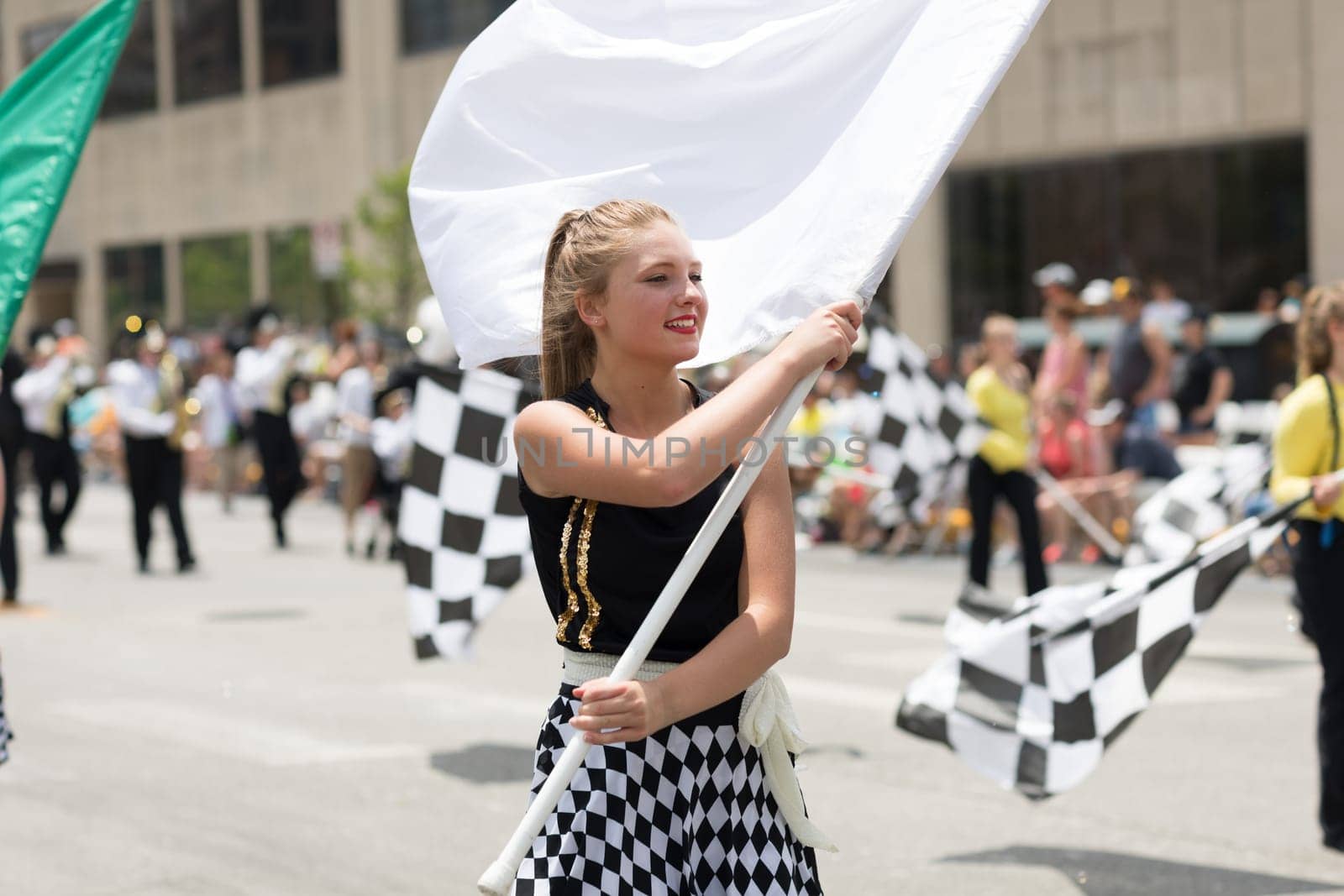 Indianapolis, Indiana, USA - May 26, 2018, Members of the Speedway High School Marching Band perform  at the Indy 500 Parade