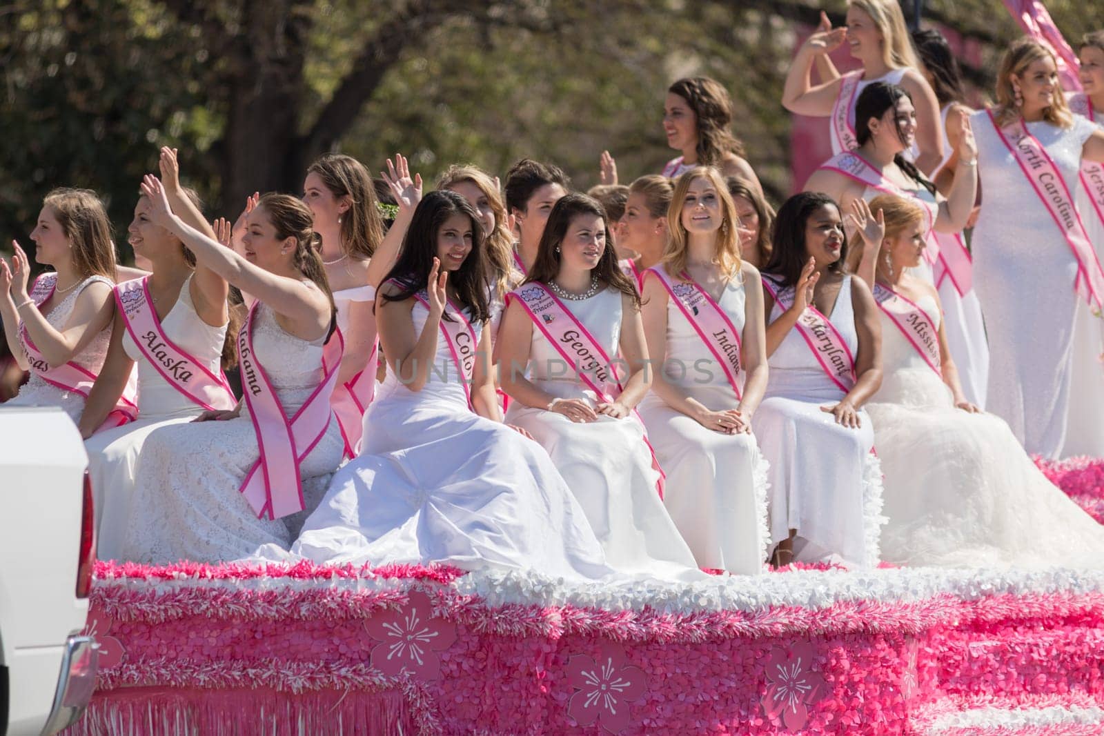Washington, D.C., USA - April 14, 2018 Cherry Blossom Princesses in the 2018 National Cherry Blossom Parade