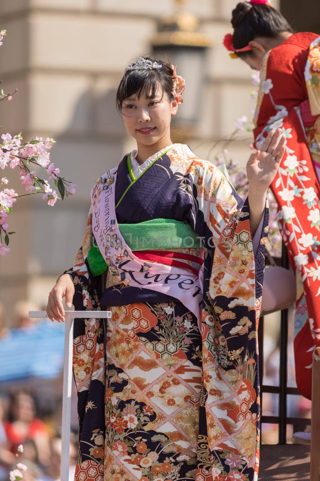 Washington, D.C., USA - April 14, 2018 Cherry Blossom Queen in the 2018 National Cherry Blossom Parade