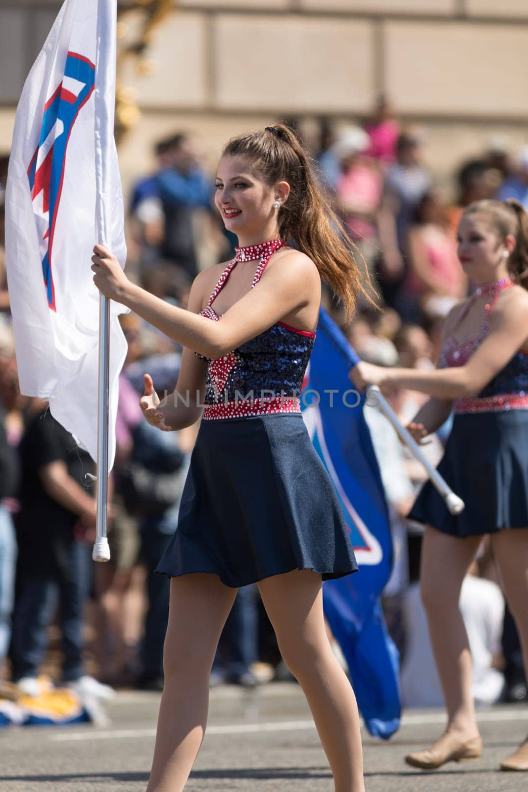 Washington, D.C., USA - April 14, 2018 OAK Mountain High School Marching Band  in the 2018 National Cherry Blossom Parade