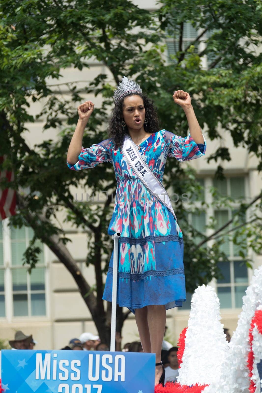 Washington, D.C., USA - July 4, 2017, The National Independence Day Parade is the  Fourth of July Parade in the capital of the United States, it  commemorates the adoption of the Declaration of Independence, only selected schools, and other groups participate.