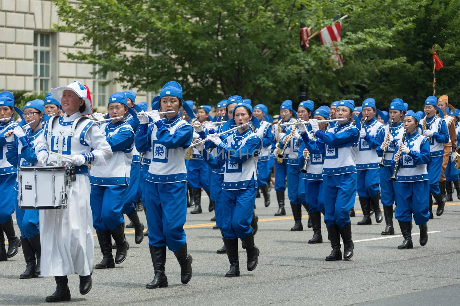 Washington, D.C., USA - July 4, 2017, The National Independence Day Parade is the  Fourth of July Parade in the capital of the United States, it  commemorates the adoption of the Declaration of Independence, only selected schools, and other groups participate.