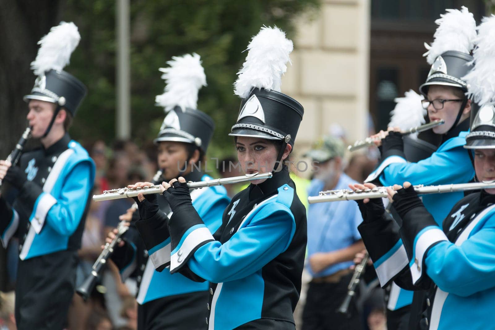 Washington, D.C., USA - July 4, 2017, The National Independence Day Parade is the  Fourth of July Parade in the capital of the United States, it  commemorates the adoption of the Declaration of Independence, only selected schools, and other groups participate.