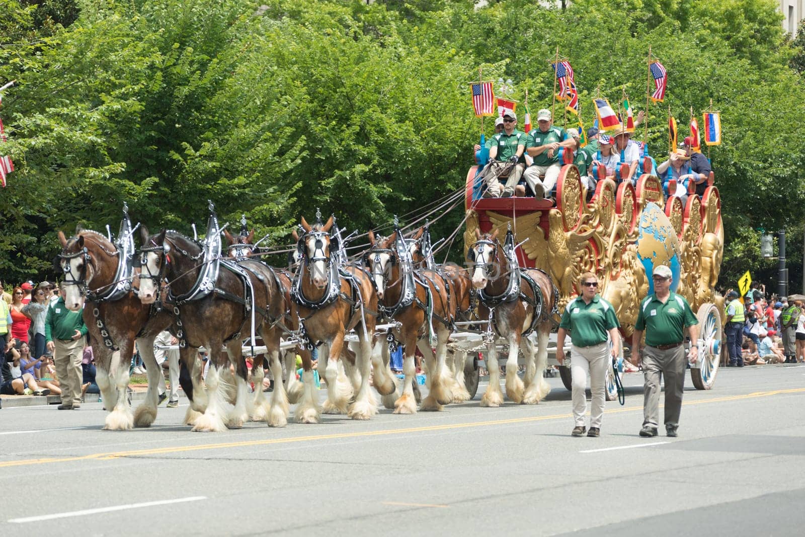 Washington, D.C., USA - July 4, 2017, The National Independence Day Parade is the  Fourth of July Parade in the capital of the United States, it  commemorates the adoption of the Declaration of Independence, only selected schools, and other groups participate.