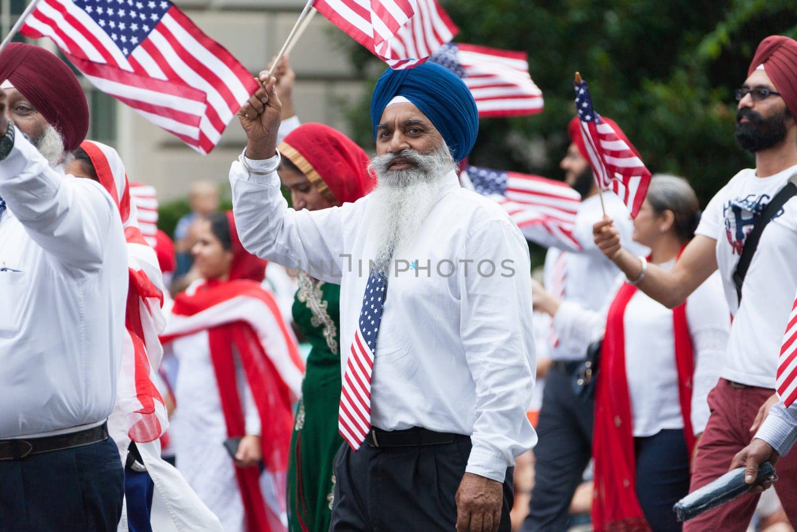 Washington, D.C., USA - July 4, 2016, The National Independence Day Parade is the  Fourth of July Parade in the capital of the United States, it  commemorates the adoption of the Declaration of Independence, only selected schools, and other groups participate.