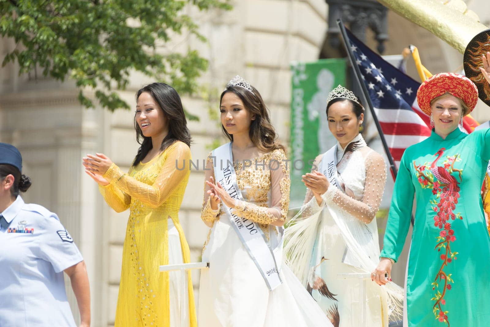 Washington, D.C., USA - July 4, 2017, The National Independence Day Parade is the  Fourth of July Parade in the capital of the United States, it  commemorates the adoption of the Declaration of Independence, only selected schools, and other groups participate.