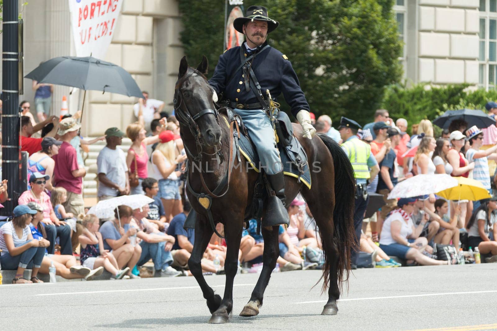 Washington, D.C., USA - July 4, 2017, The National Independence Day Parade is the  Fourth of July Parade in the capital of the United States, it  commemorates the adoption of the Declaration of Independence, only selected schools, and other groups participate.