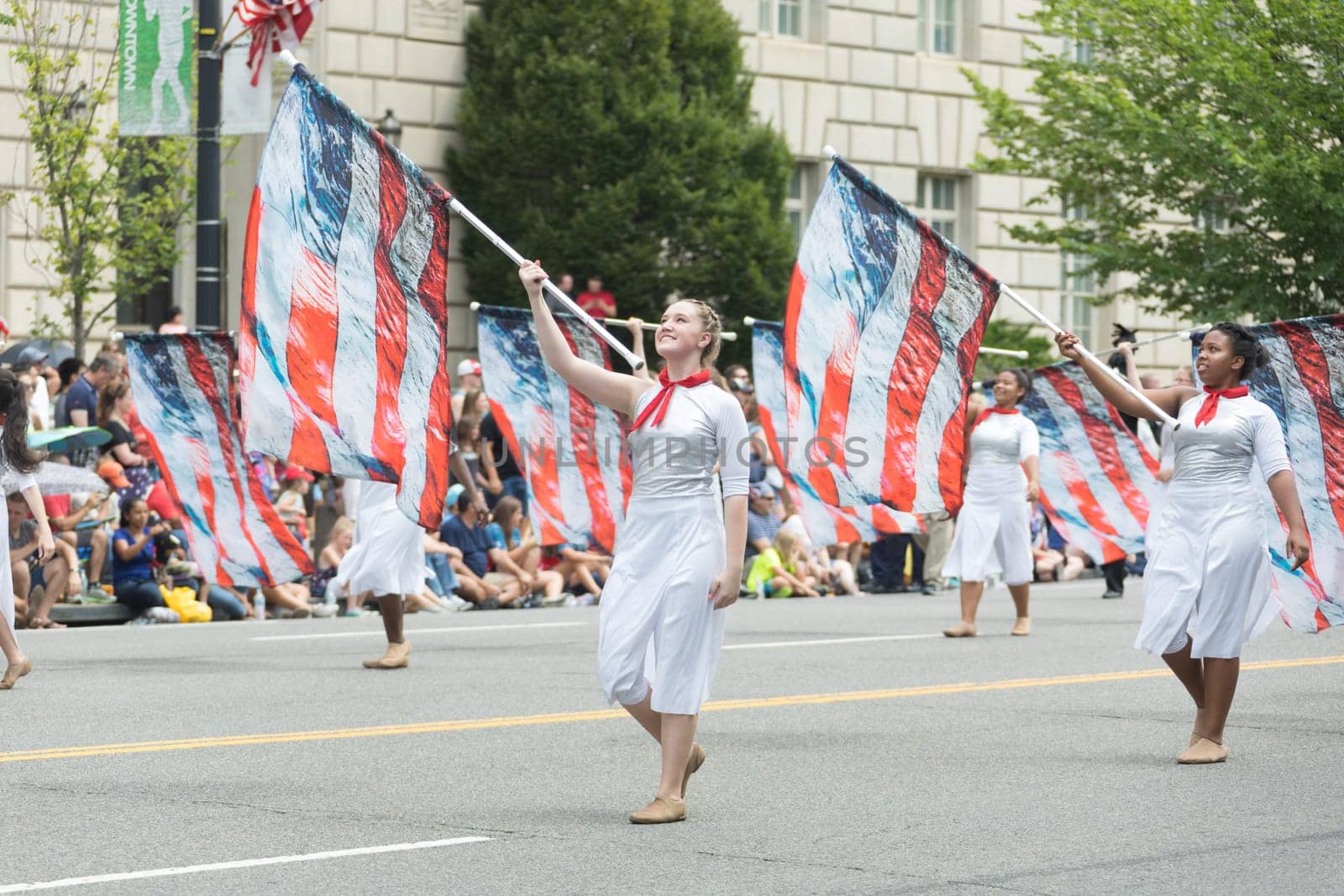 Washington, D.C., USA - July 4, 2017, The National Independence Day Parade is the  Fourth of July Parade in the capital of the United States, it  commemorates the adoption of the Declaration of Independence, only selected schools, and other groups participate.