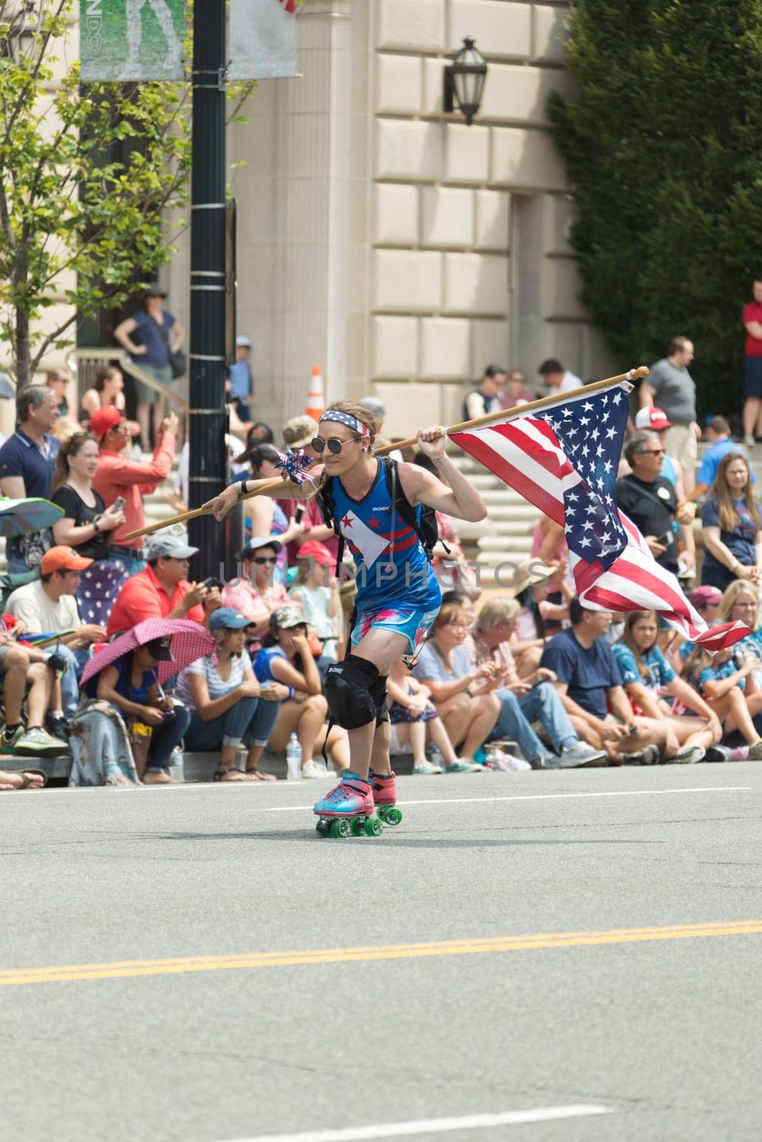 Washington, D.C., USA - July 4, 2017, The National Independence Day Parade is the  Fourth of July Parade in the capital of the United States, it  commemorates the adoption of the Declaration of Independence, only selected schools, and other groups participate.