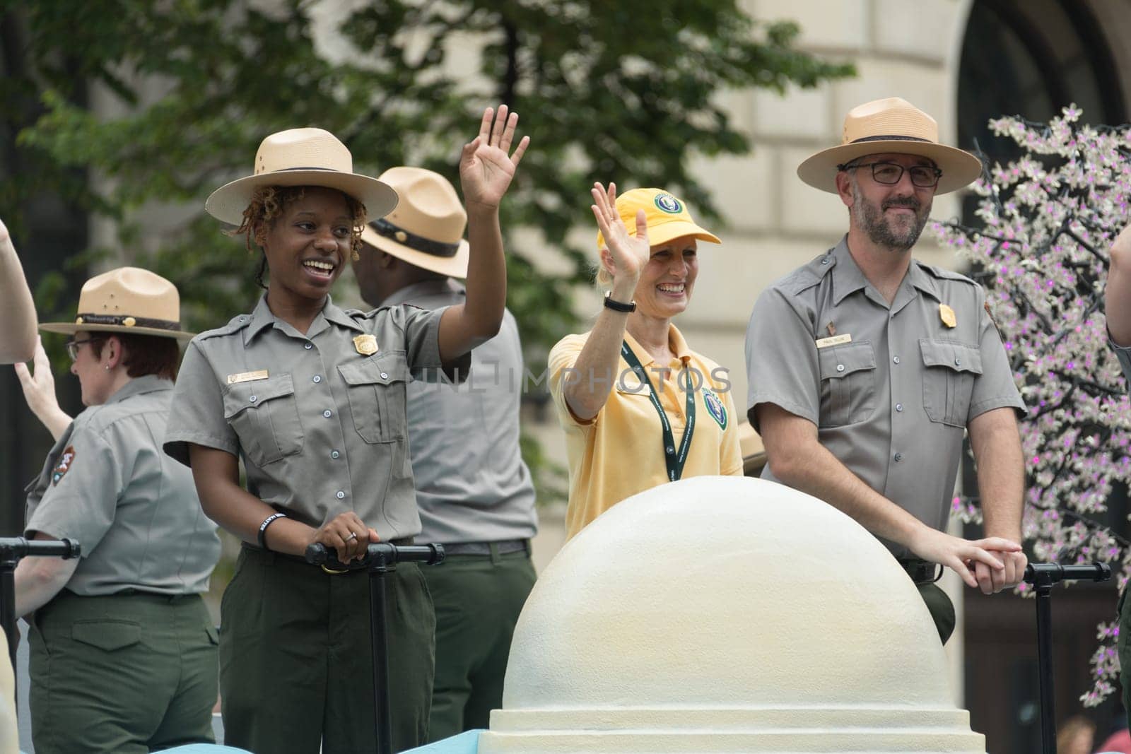 Washington, D.C., USA - July 4, 2017, The National Independence Day Parade is the  Fourth of July Parade in the capital of the United States, it  commemorates the adoption of the Declaration of Independence, only selected schools, and other groups participate.