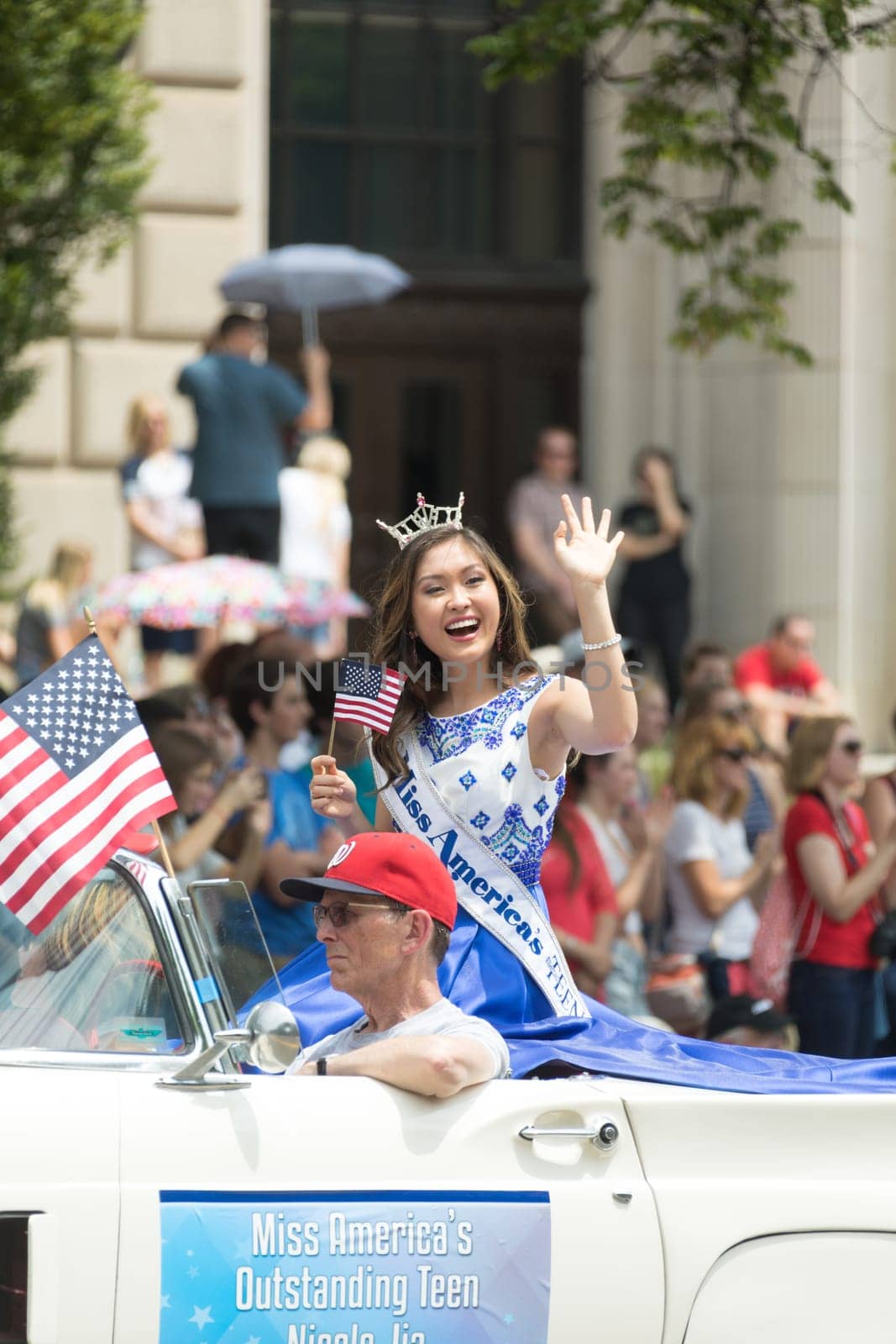 Washington, D.C., USA - July 4, 2017, The National Independence Day Parade is the  Fourth of July Parade in the capital of the United States, it  commemorates the adoption of the Declaration of Independence, only selected schools, and other groups participate.