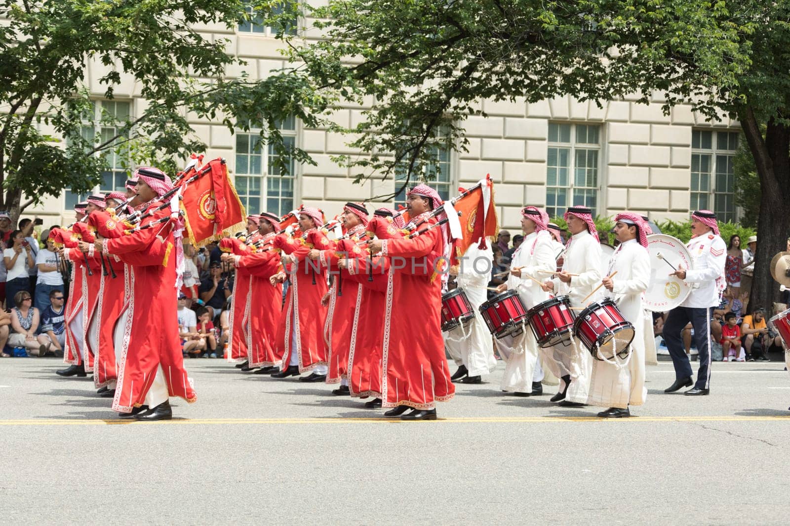 Washington, D.C., USA - July 4, 2017, The National Independence Day Parade is the  Fourth of July Parade in the capital of the United States, it  commemorates the adoption of the Declaration of Independence, only selected schools, and other groups participate.