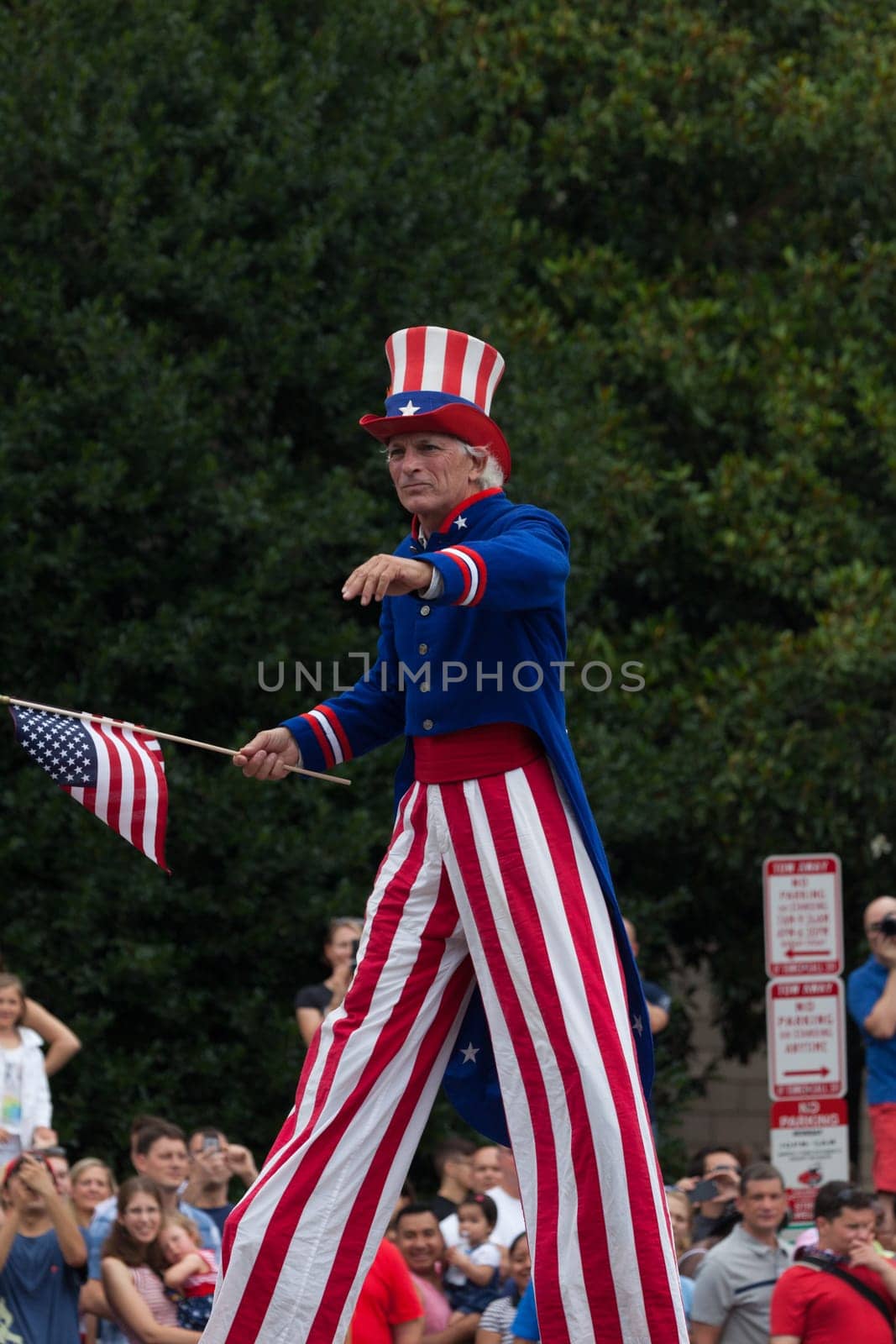 Washington, D.C., USA - July 4, 2015, The National Independence Day Parade is the  Fourth of July Parade in the capital of the United States, it  commemorates the adoption of the Declaration of Independence, only selected schools, and other groups participate.