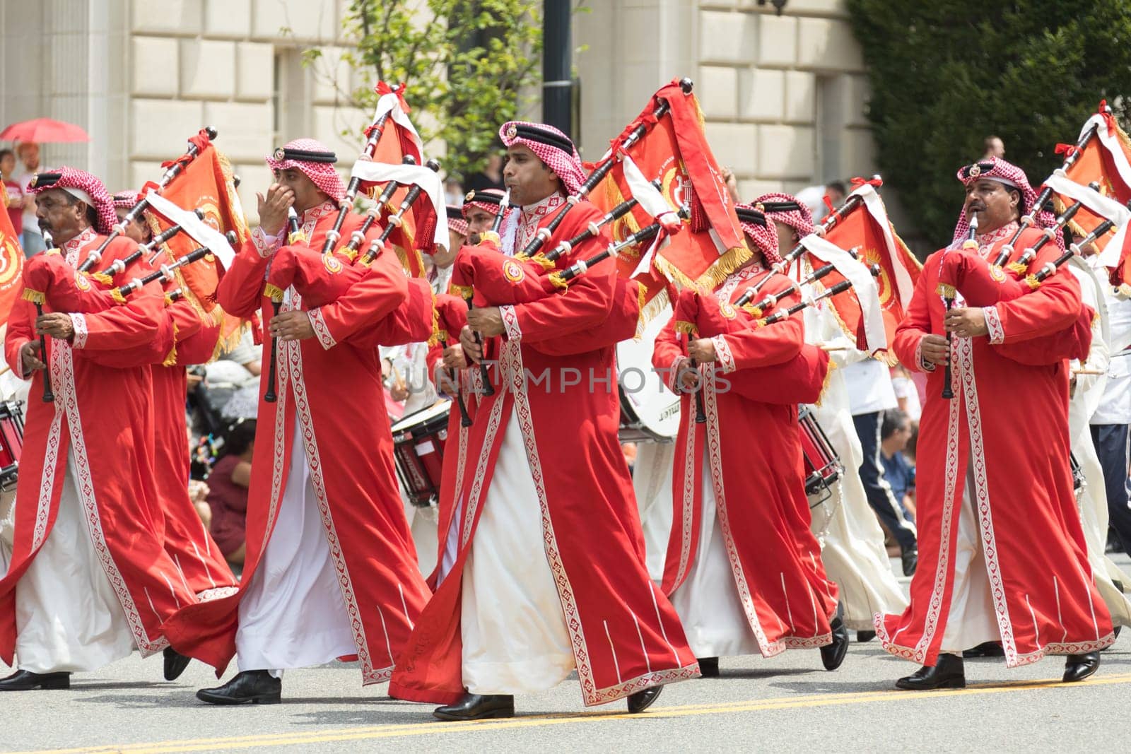 Washington, D.C., USA - July 4, 2017, The National Independence Day Parade is the  Fourth of July Parade in the capital of the United States, it  commemorates the adoption of the Declaration of Independence, only selected schools, and other groups participate.