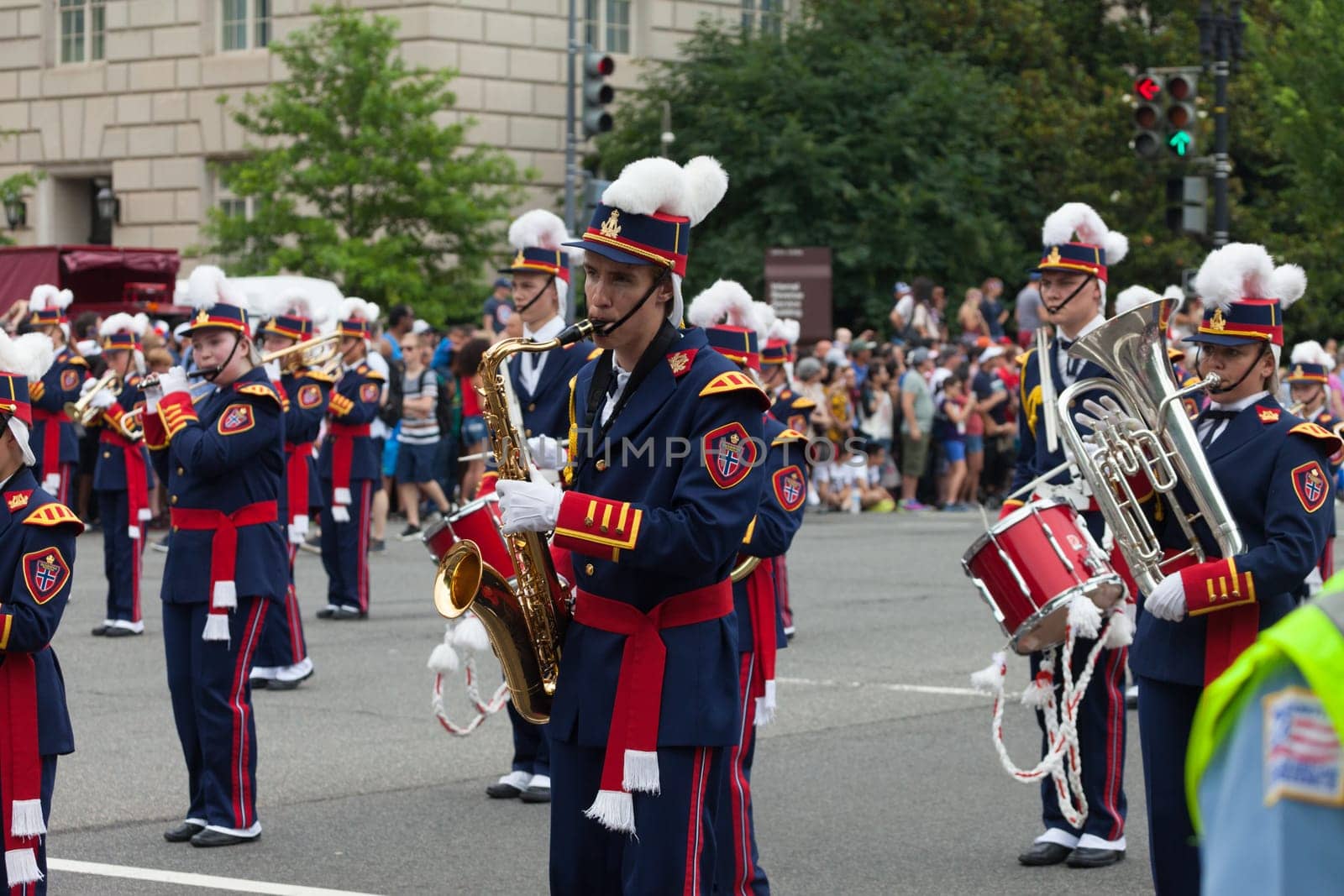 Washington, D.C., USA - July 4, 2015, The National Independence Day Parade is the  Fourth of July Parade in the capital of the United States, it  commemorates the adoption of the Declaration of Independence, only selected schools, and other groups participate.