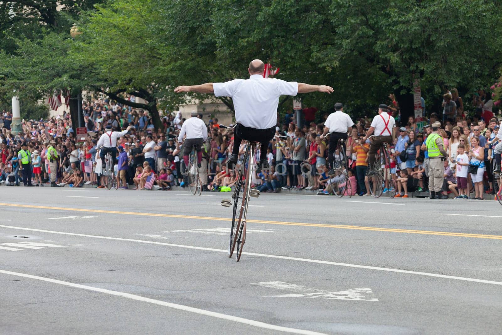 Washington, D.C., USA - July 4, 2015, The National Independence Day Parade is the  Fourth of July Parade in the capital of the United States, it  commemorates the adoption of the Declaration of Independence, only selected schools, and other groups participate.