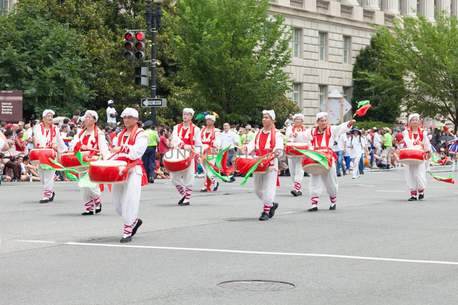 Washington, D.C., USA - July 4, 2015, The National Independence Day Parade is the  Fourth of July Parade in the capital of the United States, it  commemorates the adoption of the Declaration of Independence, only selected schools, and other groups participate.
