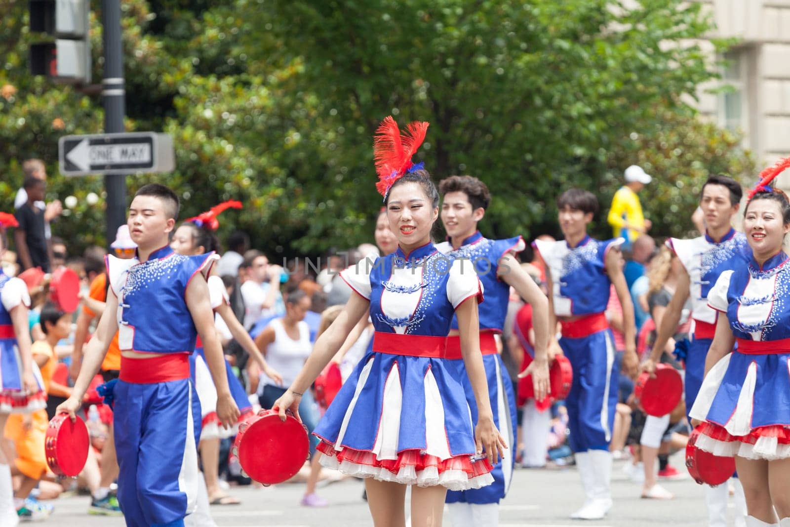 Washington, D.C., USA - July 4, 2015, The National Independence Day Parade is the  Fourth of July Parade in the capital of the United States, it  commemorates the adoption of the Declaration of Independence, only selected schools, and other groups participate.