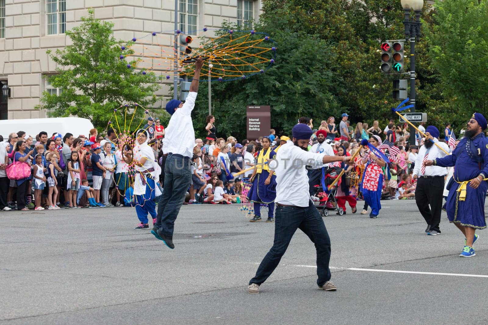 Washington, D.C., USA - July 4, 2015, The National Independence Day Parade is the  Fourth of July Parade in the capital of the United States, it  commemorates the adoption of the Declaration of Independence, only selected schools, and other groups participate.