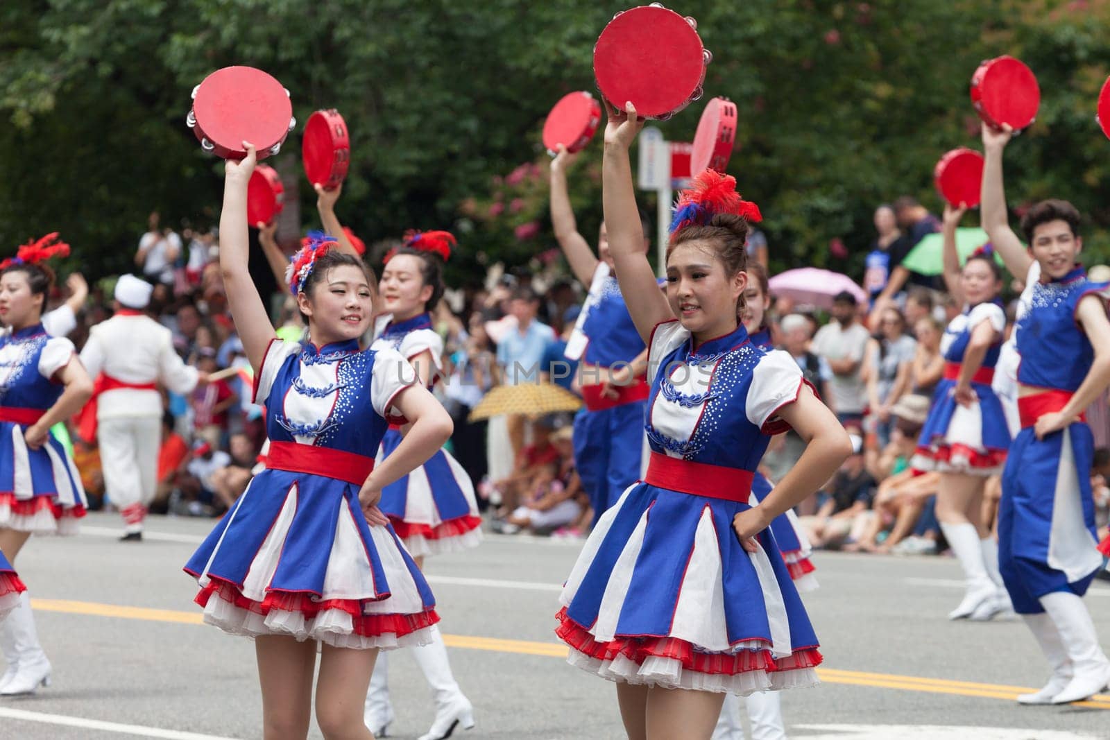 Washington, D.C., USA - July 4, 2015, The National Independence Day Parade is the  Fourth of July Parade in the capital of the United States, it  commemorates the adoption of the Declaration of Independence, only selected schools, and other groups participate.