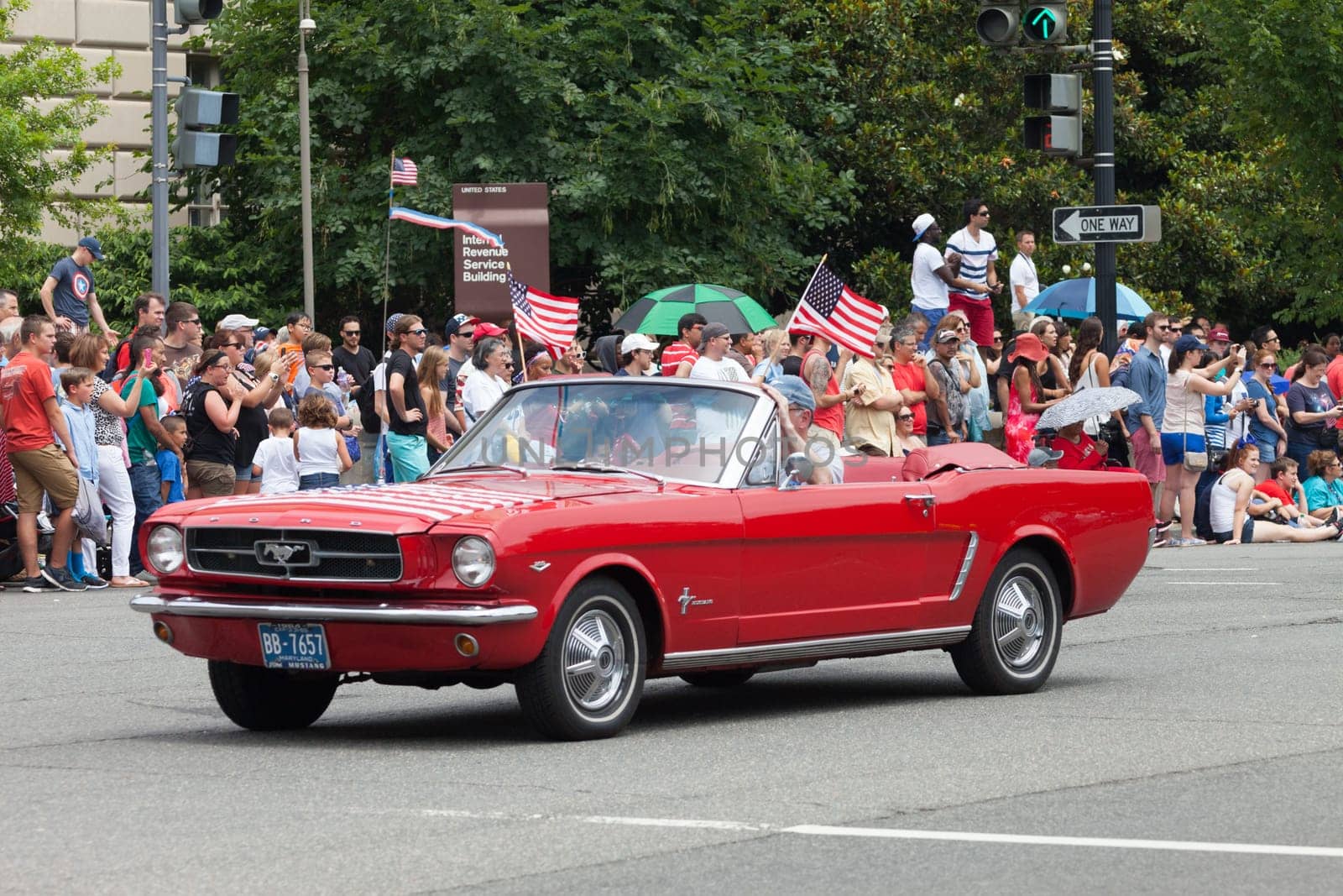 Washington, D.C., USA - July 4, 2015, The National Independence Day Parade is the  Fourth of July Parade in the capital of the United States, it  commemorates the adoption of the Declaration of Independence, only selected schools, and other groups participate.