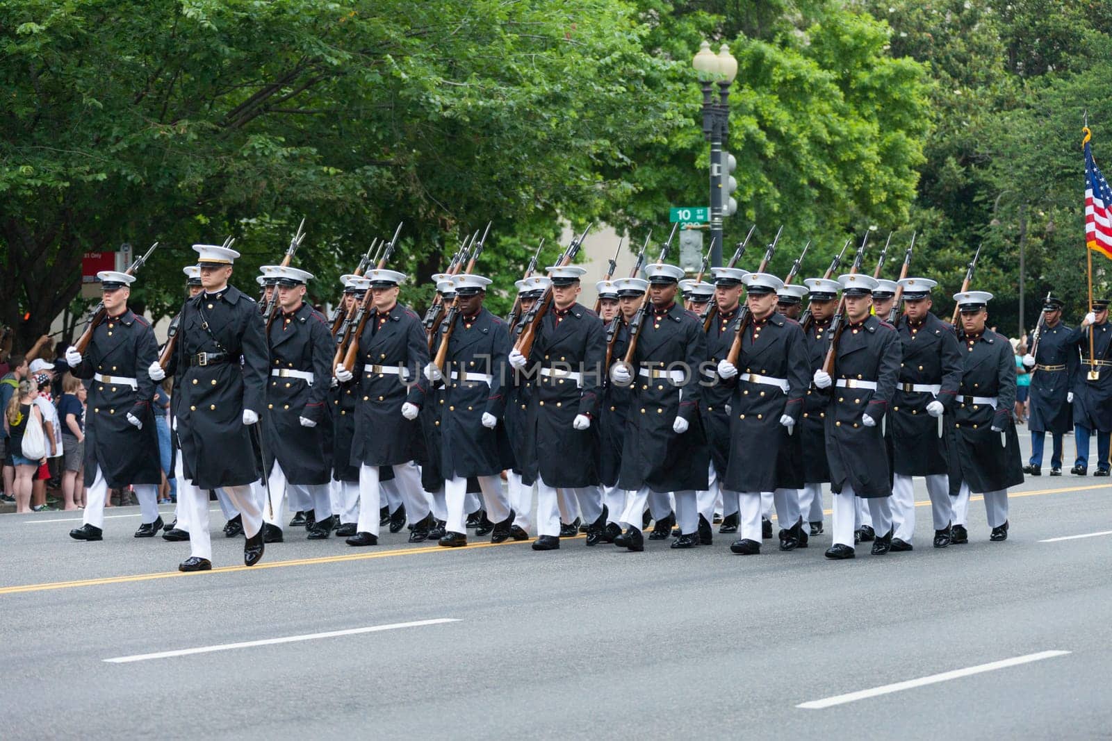 Washington, D.C., USA - July 4, 2016, The National Independence Day Parade is the  Fourth of July Parade in the capital of the United States, it  commemorates the adoption of the Declaration of Independence, only selected schools, and other groups participate.