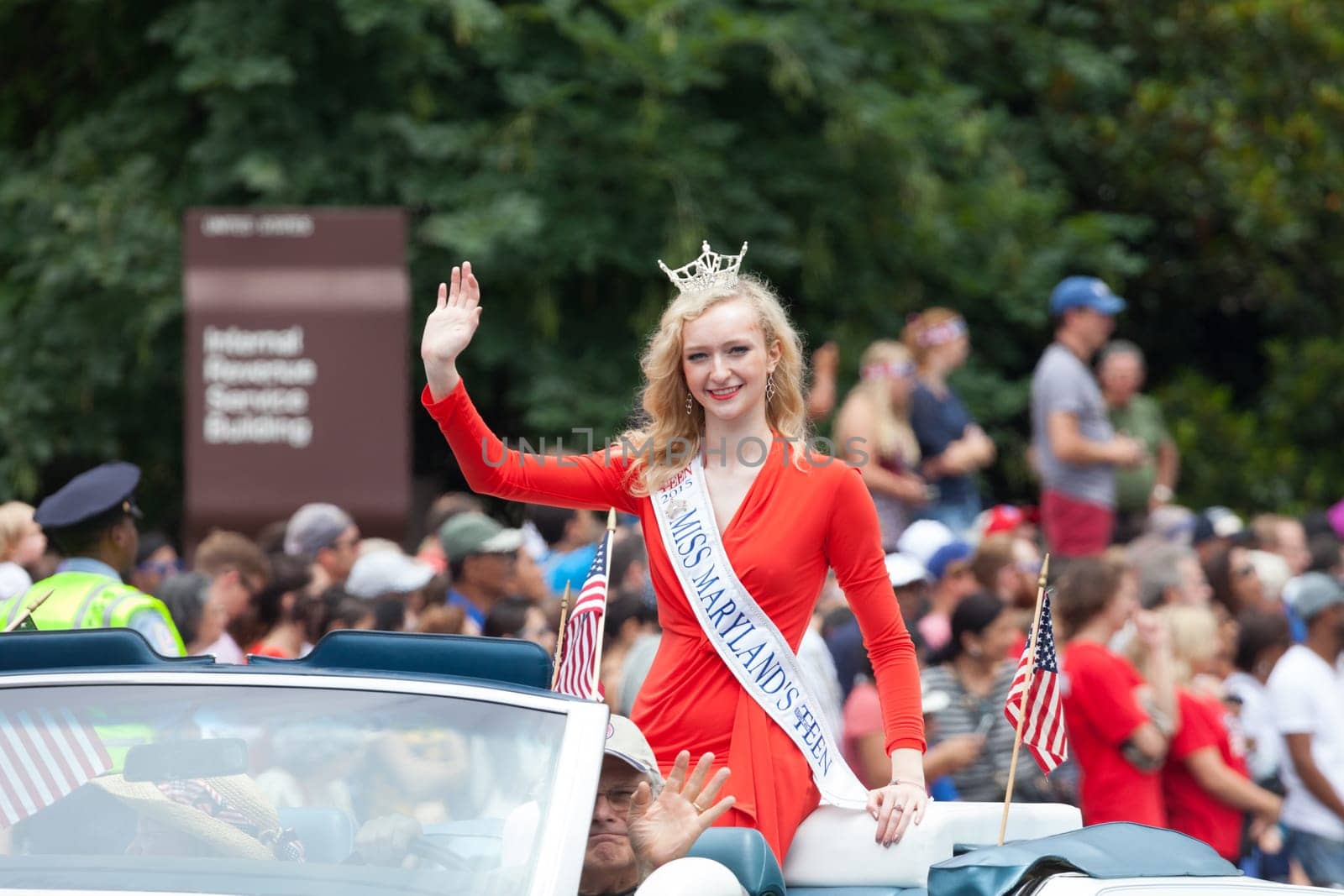 Washington, D.C., USA - July 4, 2015, The National Independence Day Parade is the  Fourth of July Parade in the capital of the United States, it  commemorates the adoption of the Declaration of Independence, only selected schools, and other groups participate.