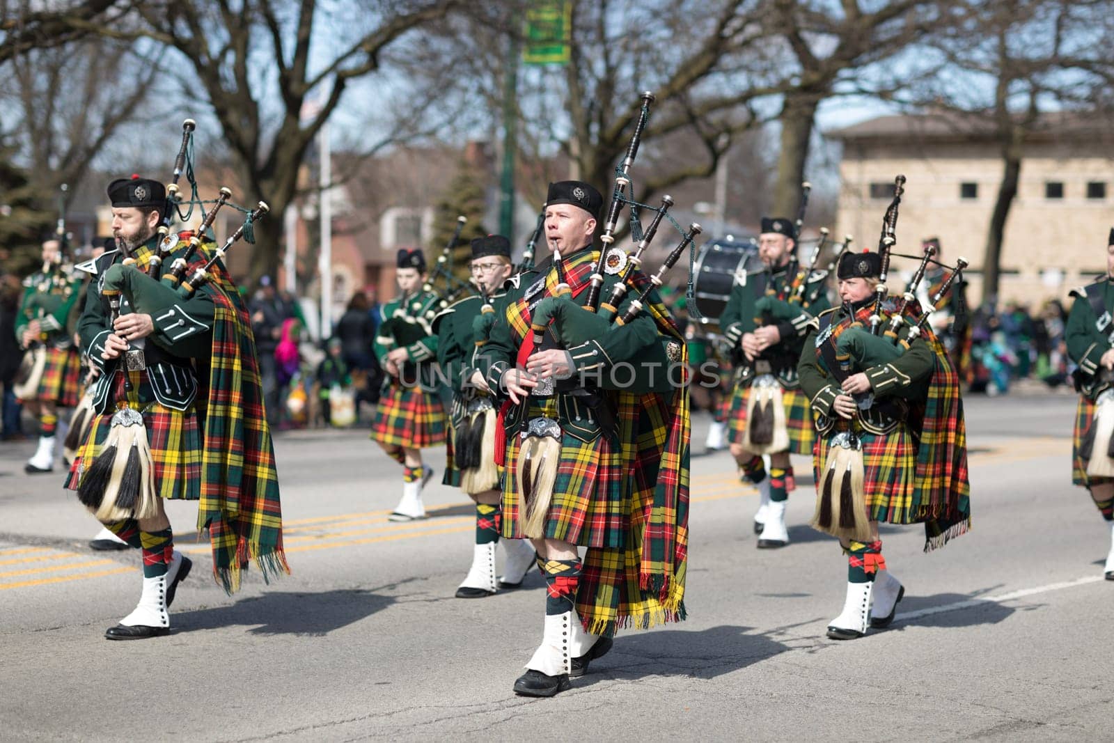 Chicago, Illinois, USA - March 11, 2018, The South Side Irish Parade is a cultural and religious celebration from Ireland in honor of  Saint Patrick.