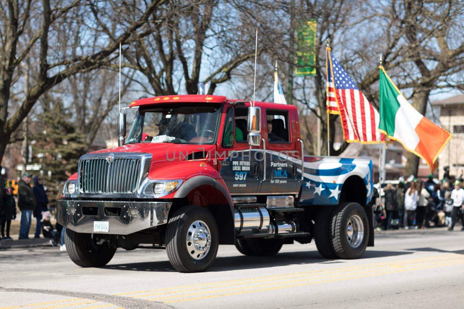 Chicago, Illinois, USA - March 11, 2018, The South Side Irish Parade is a cultural and religious celebration from Ireland in honor of  Saint Patrick.