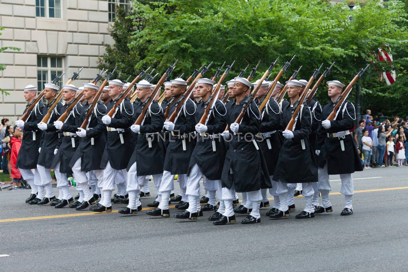 Washington, D.C., USA - July 4, 2016, The National Independence Day Parade is the  Fourth of July Parade in the capital of the United States, it  commemorates the adoption of the Declaration of Independence, only selected schools, and other groups participate.