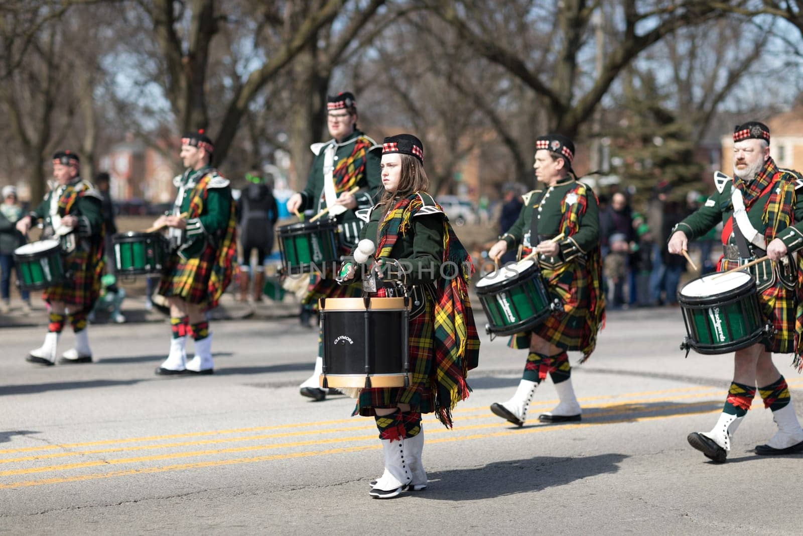 Chicago, Illinois, USA - March 11, 2018, The South Side Irish Parade is a cultural and religious celebration from Ireland in honor of  Saint Patrick.
