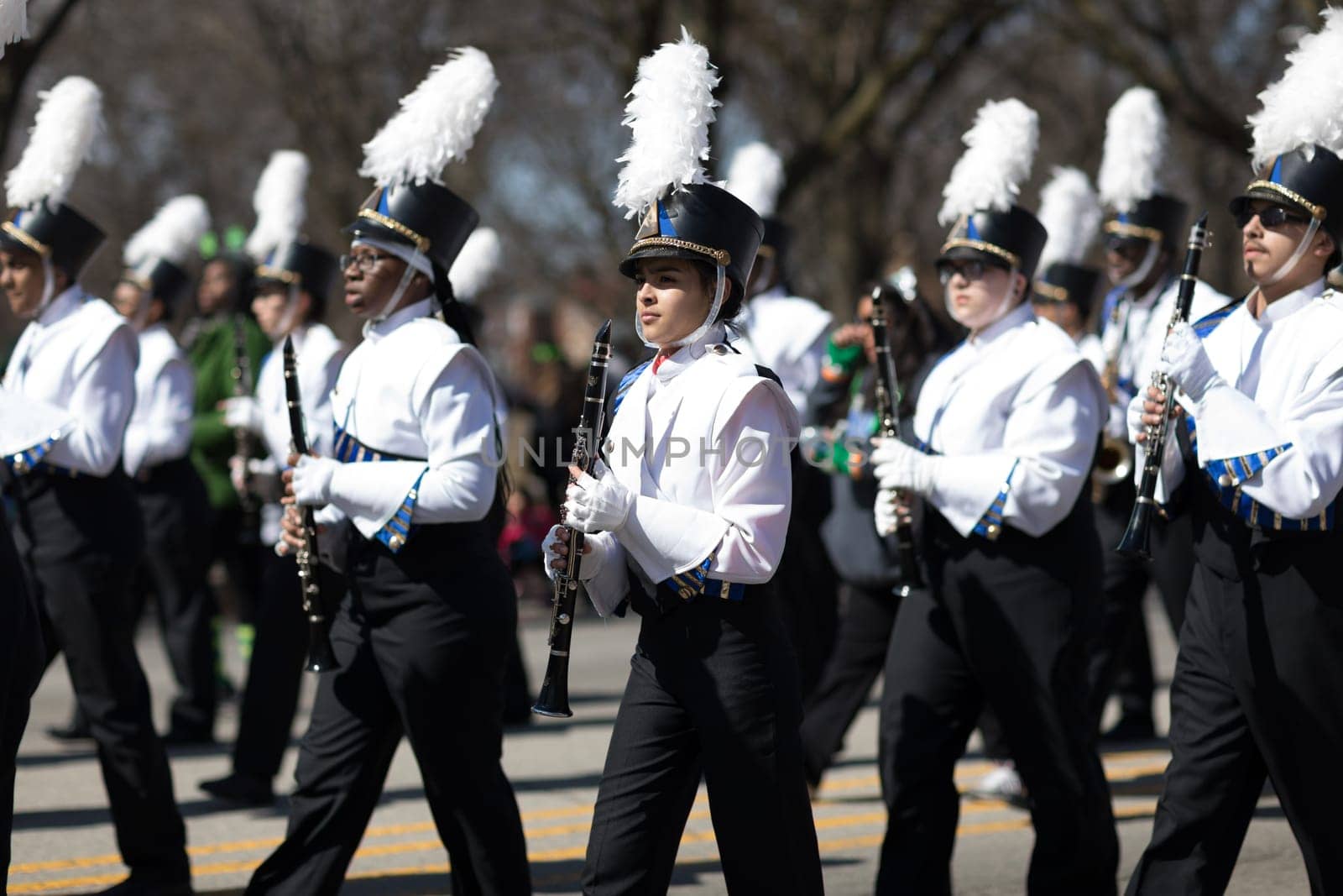 Chicago, Illinois, USA - March 11, 2018, The South Side Irish Parade is a cultural and religious celebration from Ireland in honor of  Saint Patrick.