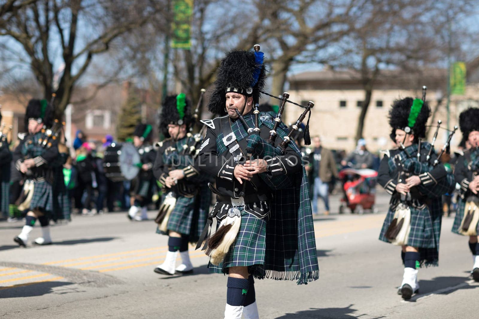 Chicago, Illinois, USA - March 11, 2018, The South Side Irish Parade is a cultural and religious celebration from Ireland in honor of  Saint Patrick.