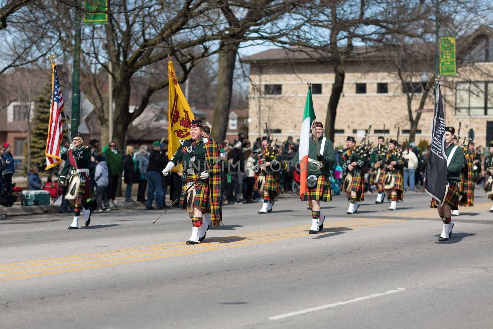 Chicago, Illinois, USA - March 11, 2018, The South Side Irish Parade is a cultural and religious celebration from Ireland in honor of  Saint Patrick.