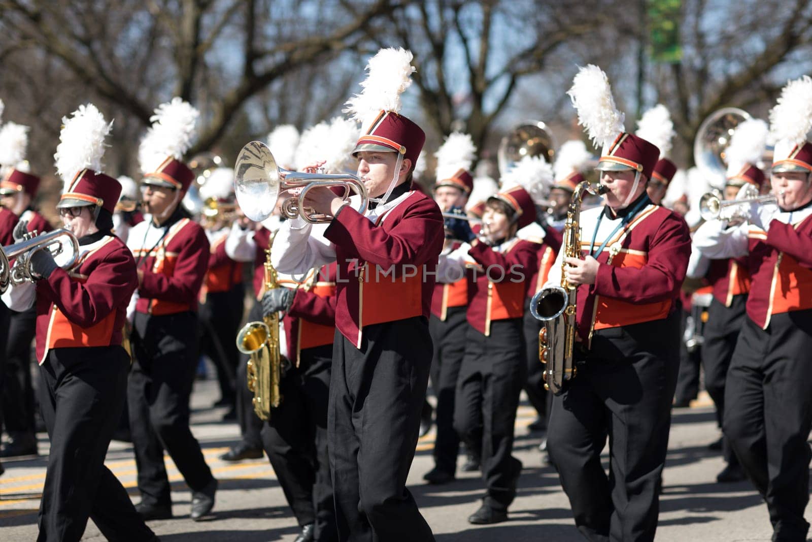 Chicago, Illinois, USA - March 11, 2018, The South Side Irish Parade is a cultural and religious celebration from Ireland in honor of  Saint Patrick.