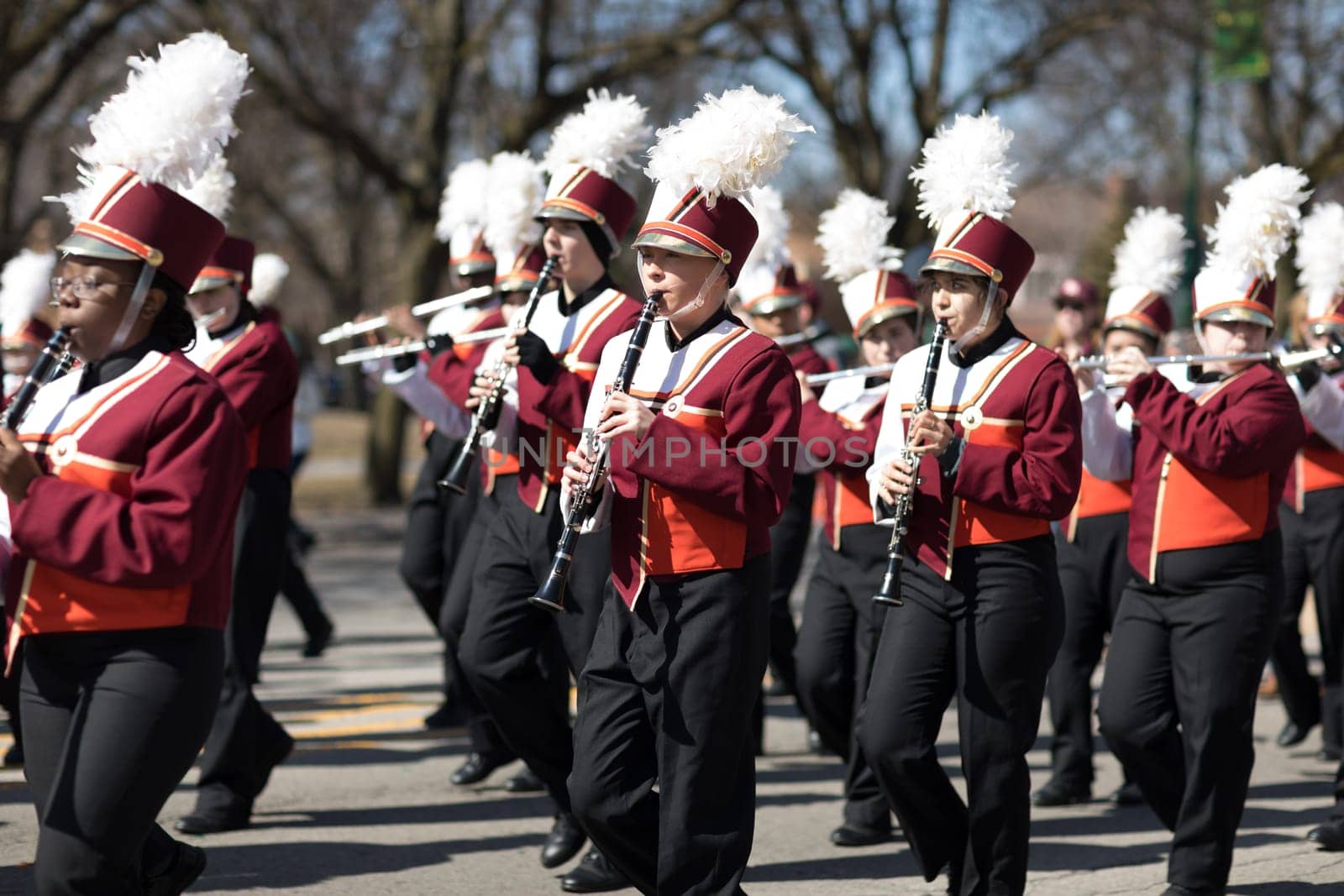 Chicago, Illinois, USA - March 11, 2018, The South Side Irish Parade is a cultural and religious celebration from Ireland in honor of  Saint Patrick.