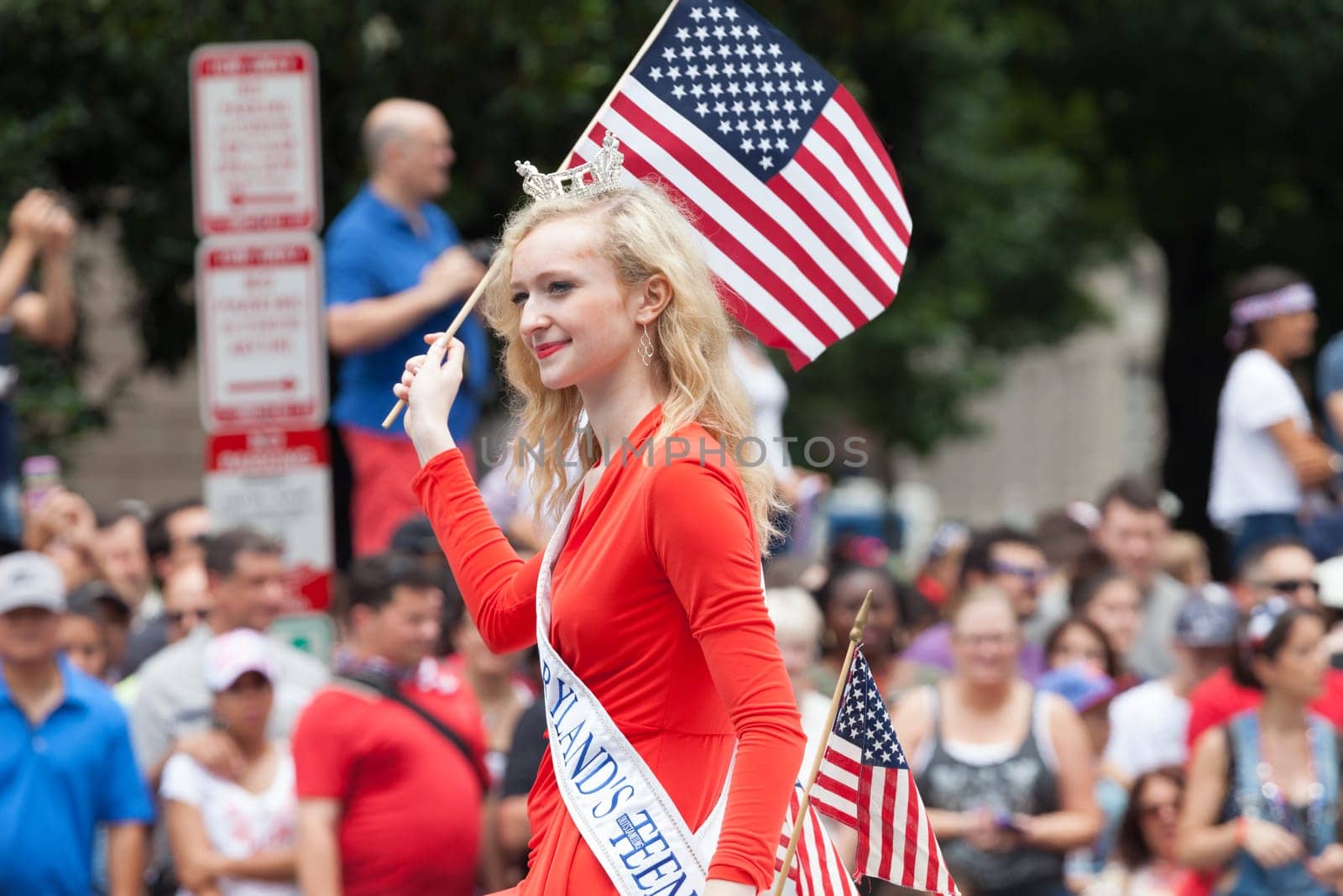 Washington, D.C., USA - July 4, 2015, The National Independence Day Parade is the  Fourth of July Parade in the capital of the United States, it  commemorates the adoption of the Declaration of Independence, only selected schools, and other groups participate.
