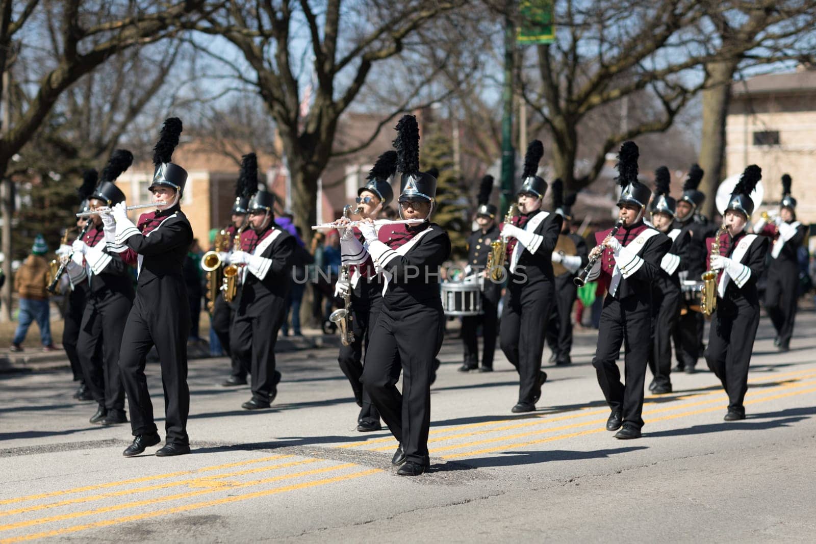 Chicago, Illinois, USA - March 11, 2018, The South Side Irish Parade is a cultural and religious celebration from Ireland in honor of  Saint Patrick.
