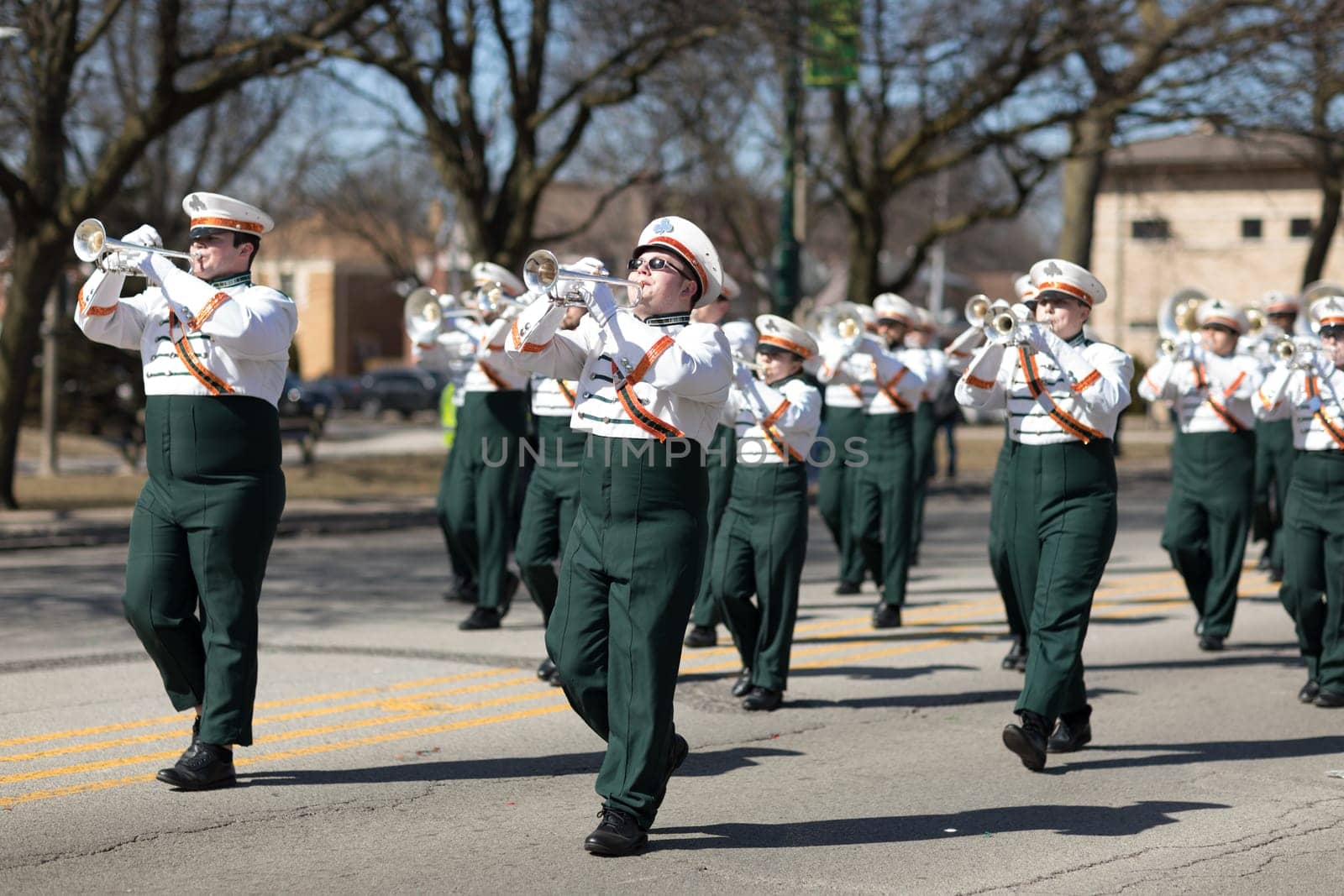 Chicago, Illinois, USA - March 11, 2018, The South Side Irish Parade is a cultural and religious celebration from Ireland in honor of  Saint Patrick.