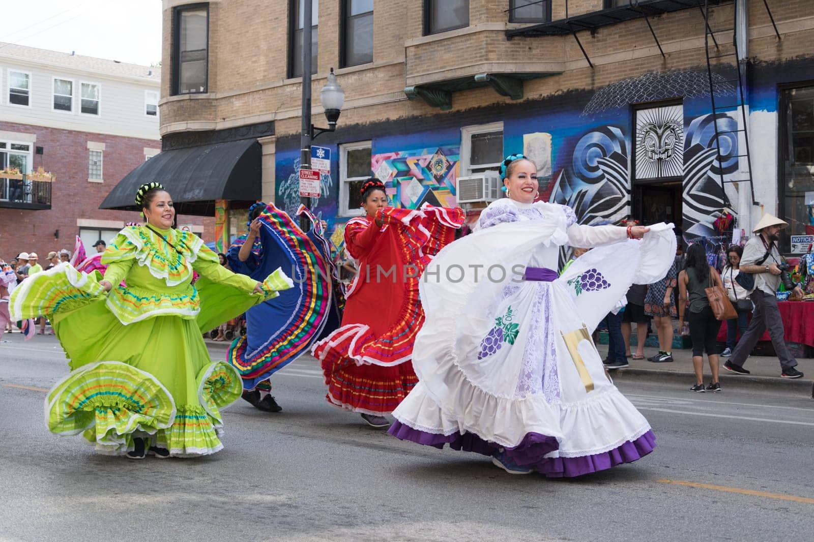Chicago, Illinois, USA - September 16, 2017 - The Pilsen Mexican Independence Day Parade commemorates the Mexican Independence It features traditional folkloric, equestrian and Aztec dancing.