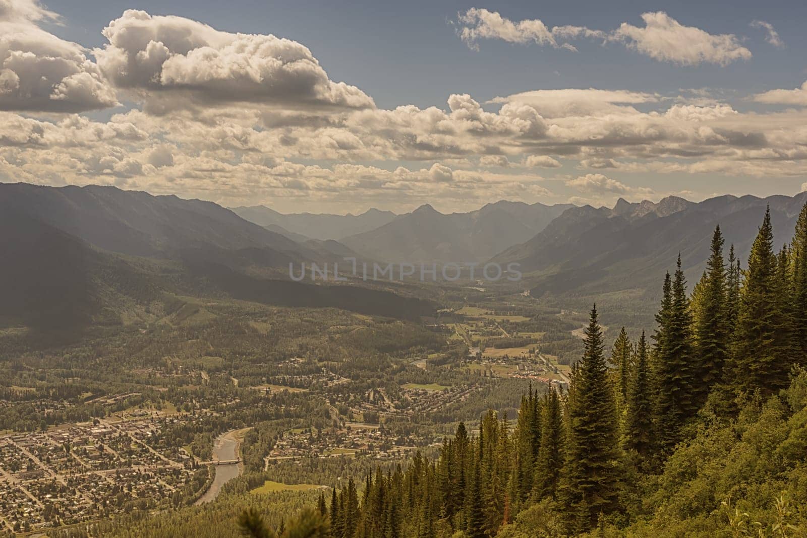 View of the city of Fernie looking down from a mountain.