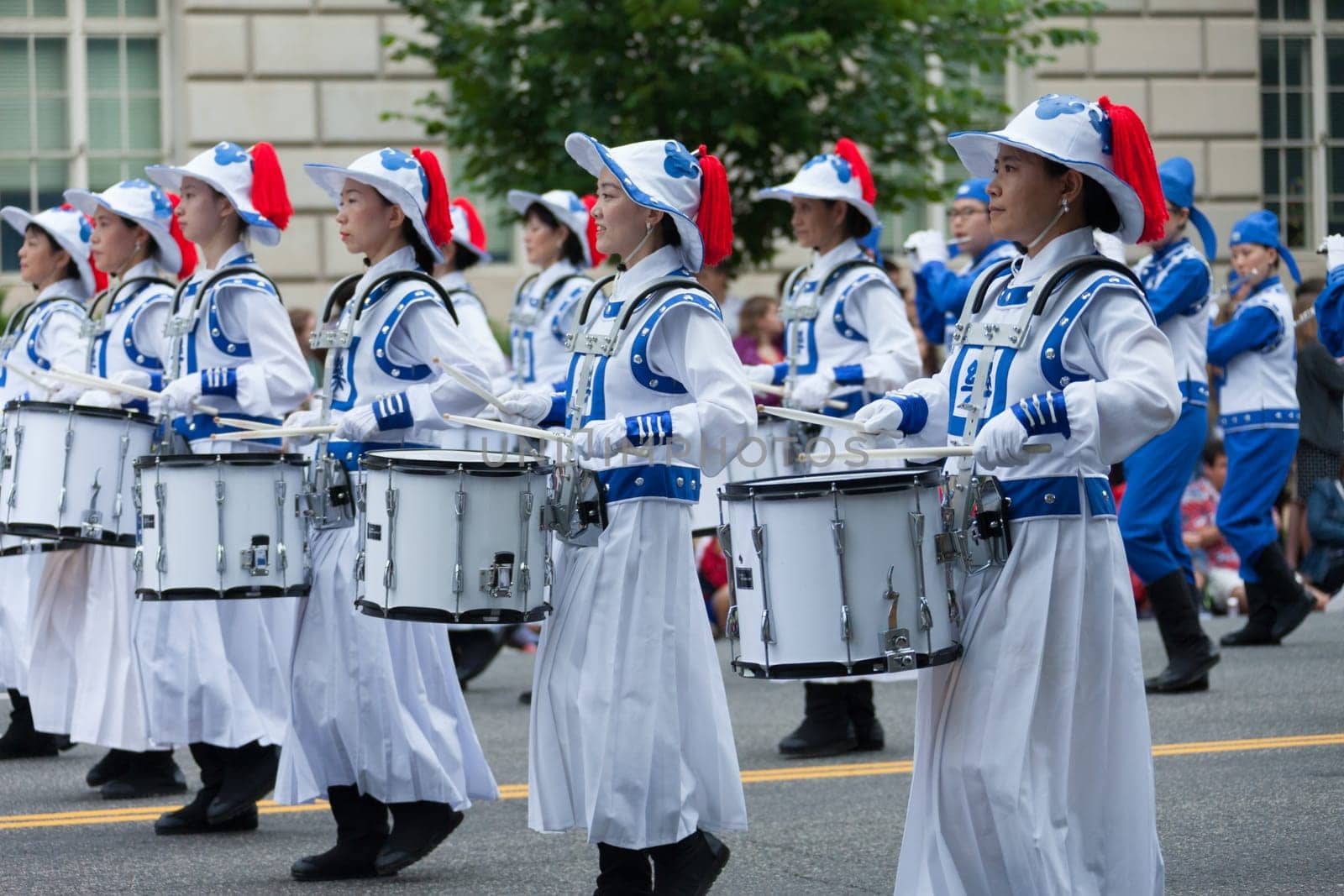 Washington, D.C., USA - July 4, 2016, The National Independence Day Parade is the  Fourth of July Parade in the capital of the United States, it  commemorates the adoption of the Declaration of Independence, only selected schools, and other groups participate.