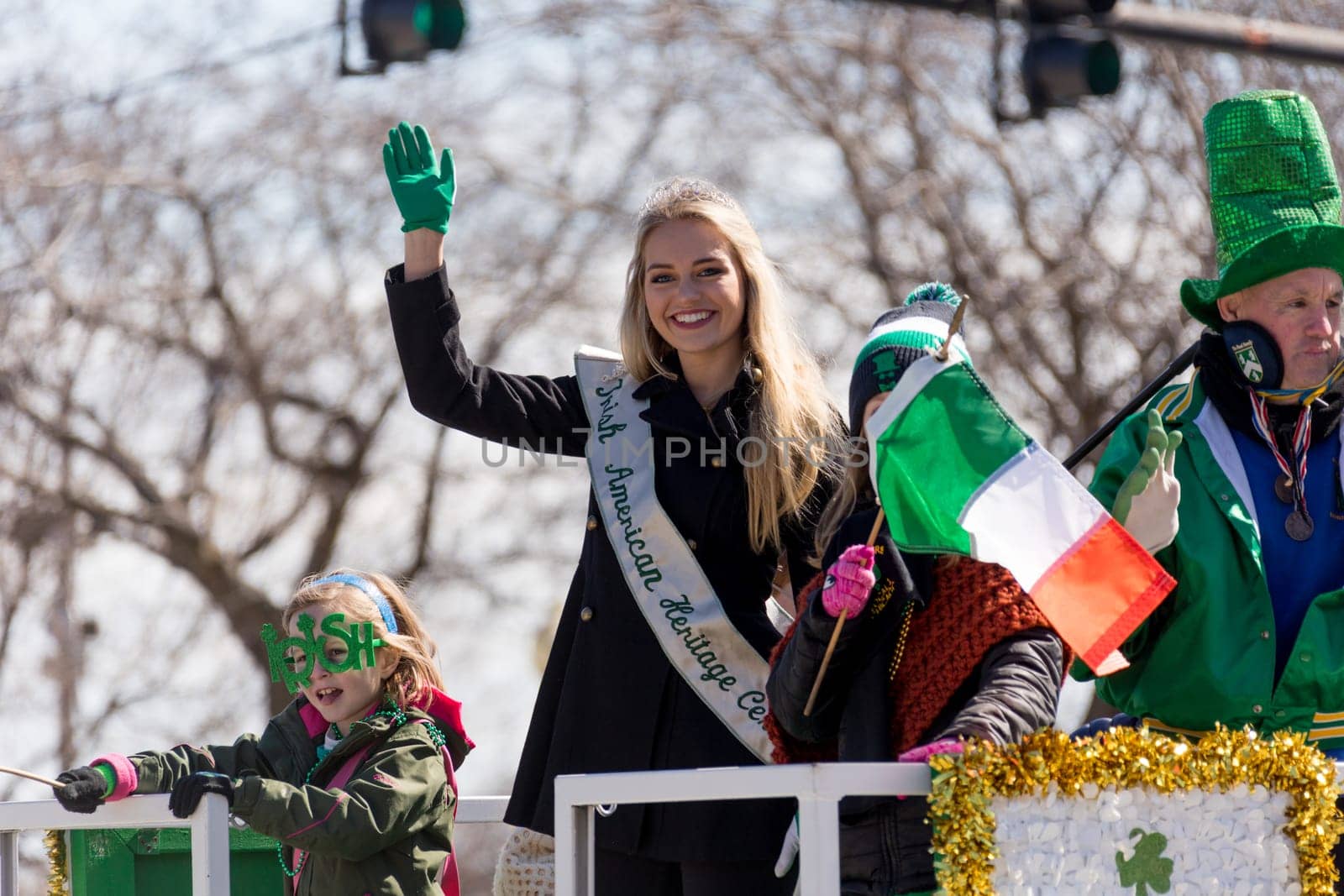 Chicago, Illinois, USA - March 17, 2018, The St. Patrick's Day Parade is a cultural and religious celebration from Ireland in honor of  Saint Patrick.